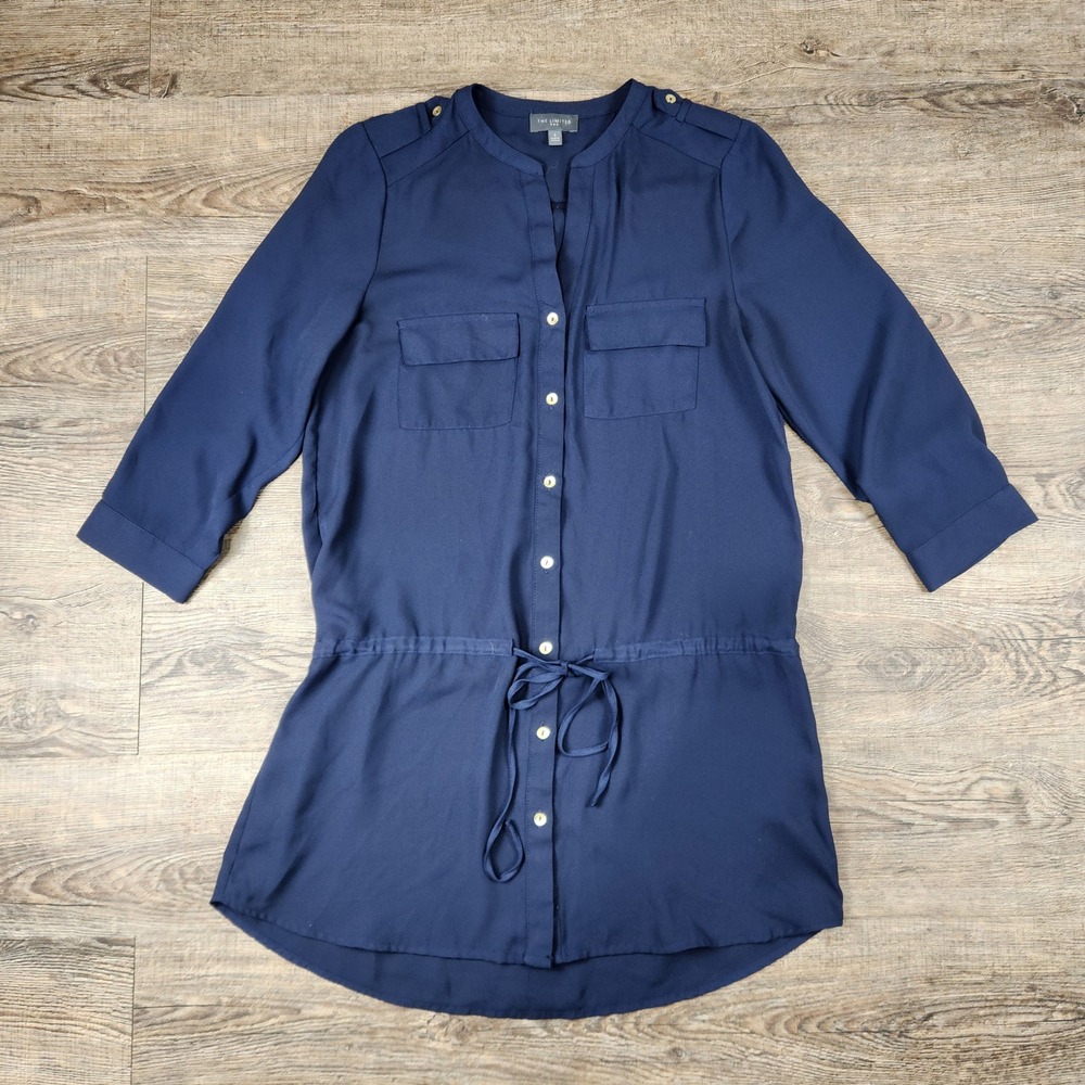 The Limited Navy Blue Button Up Utility Tunic Top Drawstring Waist Small
